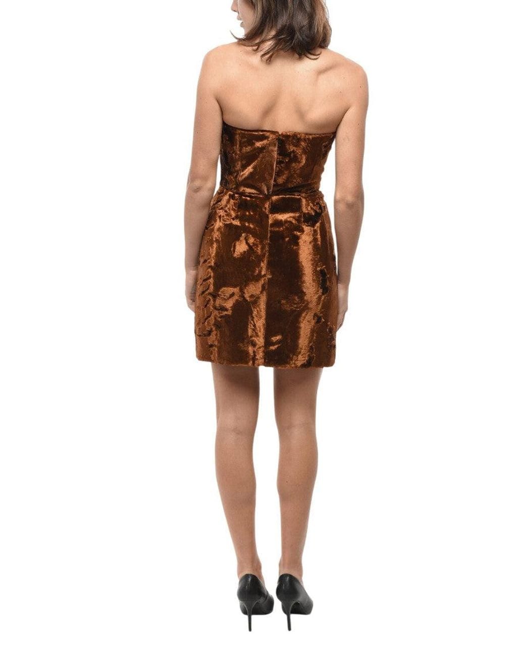 McQueen Brown Sweet Heart Neck Mini Dress