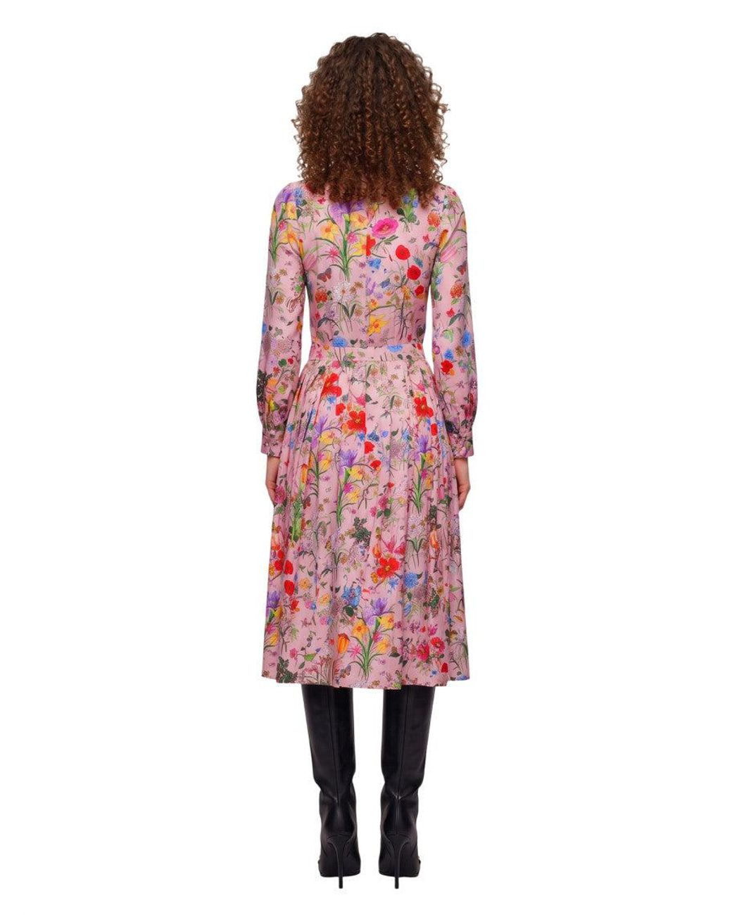 Gucci Red Floral Shirt Collar Midi Dress