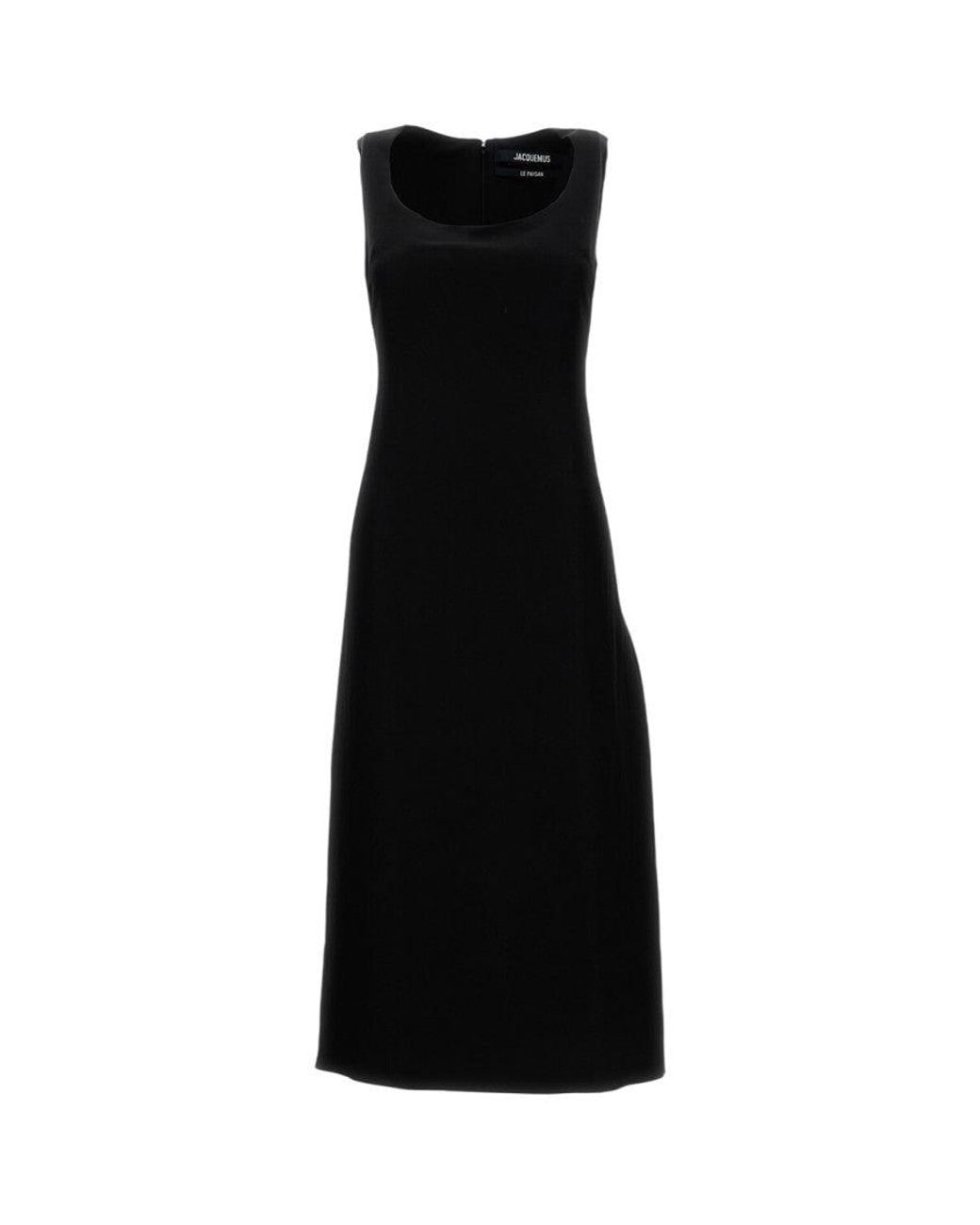 Jacquemus Black Solid Round Neck Midi Dress