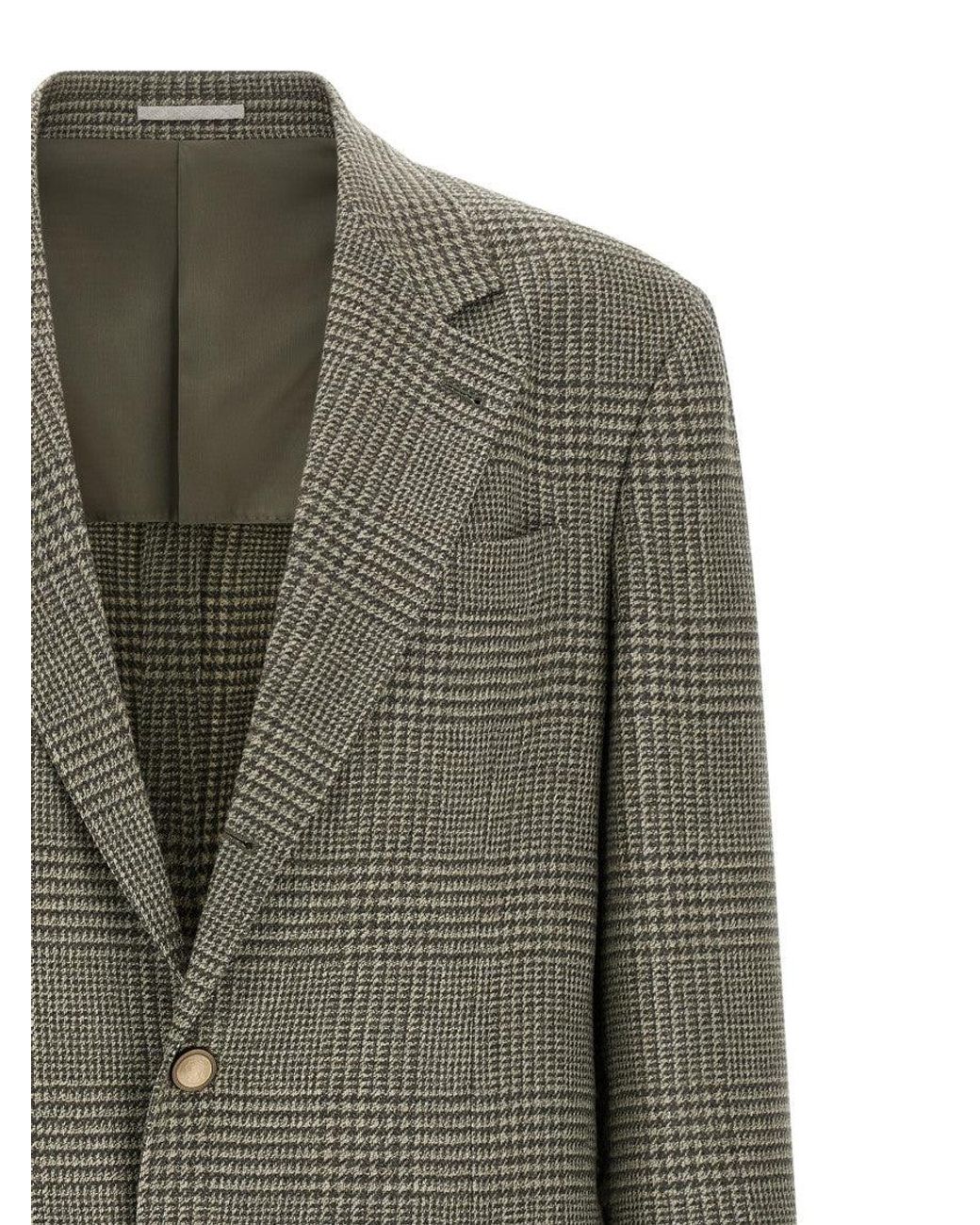 Brunello Cucinelli Green Prince Of Wales Blazer for men