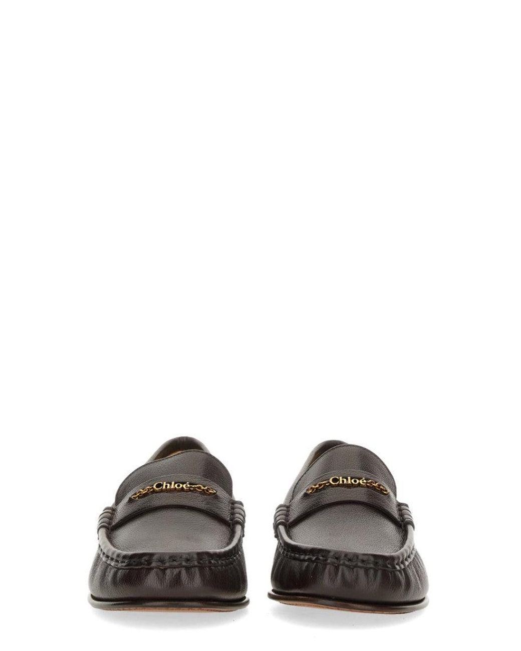Chloé Brown Logo Leather Loafers