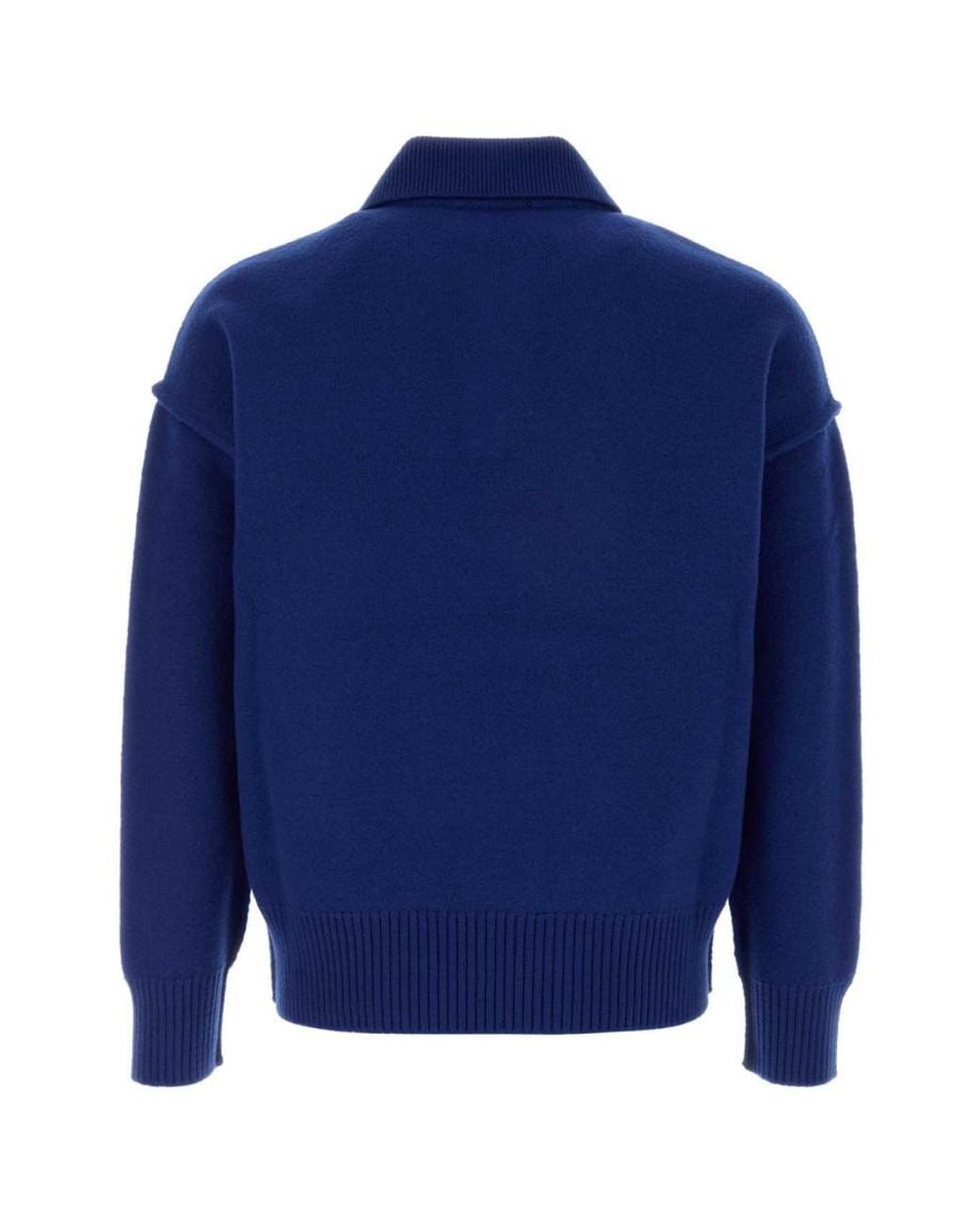 AMI Blue Solid Shirt Collar Sweater for men
