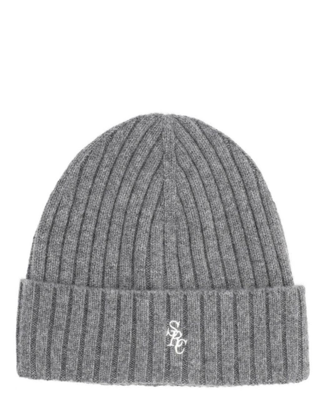 Sporty & Rich Gray Logo Knitted Beanie Hat for men