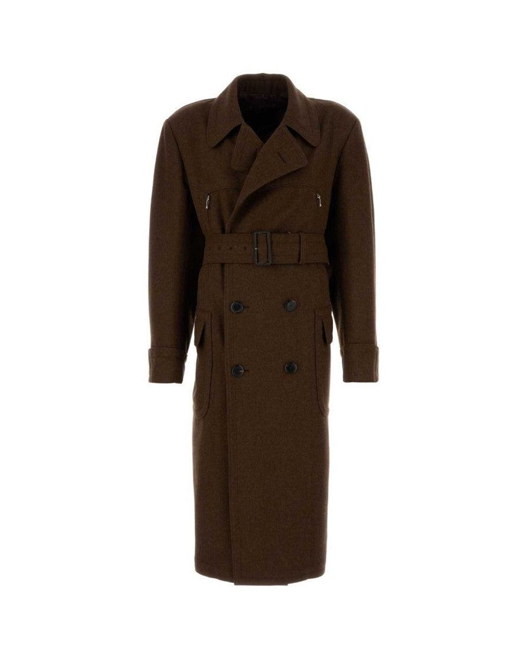 Prada Brown Wool Trench Coat for men