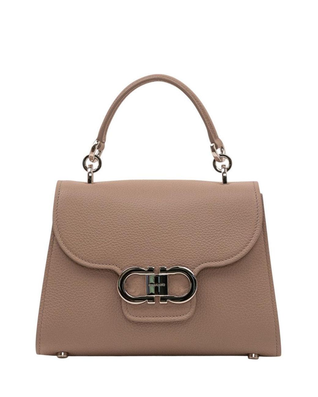 Ferragamo Brown Taupe Gancini Xs Satchel