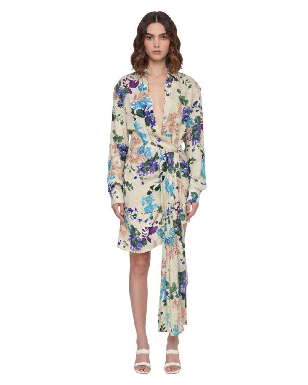 Off-White c/o Virgil Abloh Blue Floral V Neck Mini Dress