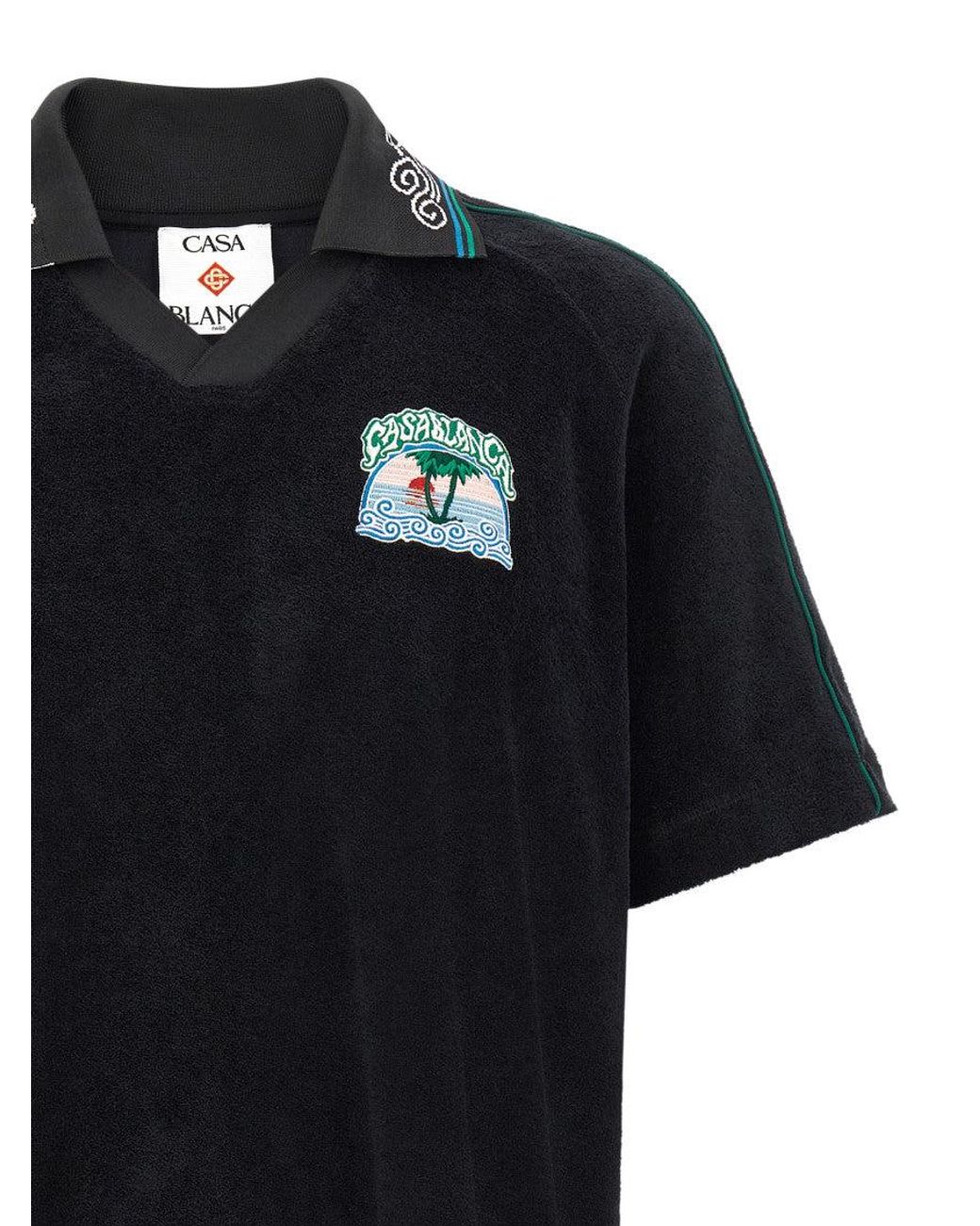 Casablanca Black Embroidered Shirt Collar Polo for men