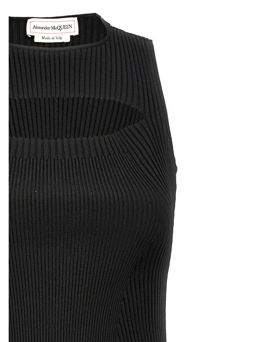 McQueen Black Ribbed Knit Dress