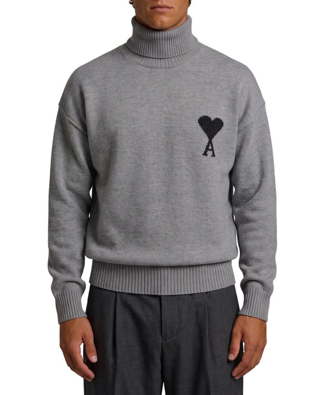 AMI Gray Turtle Neck Sweater for men