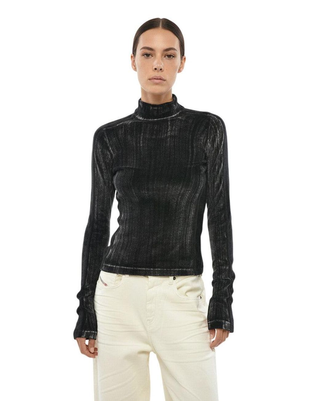 DIESEL Black Textured Mock Collar Top