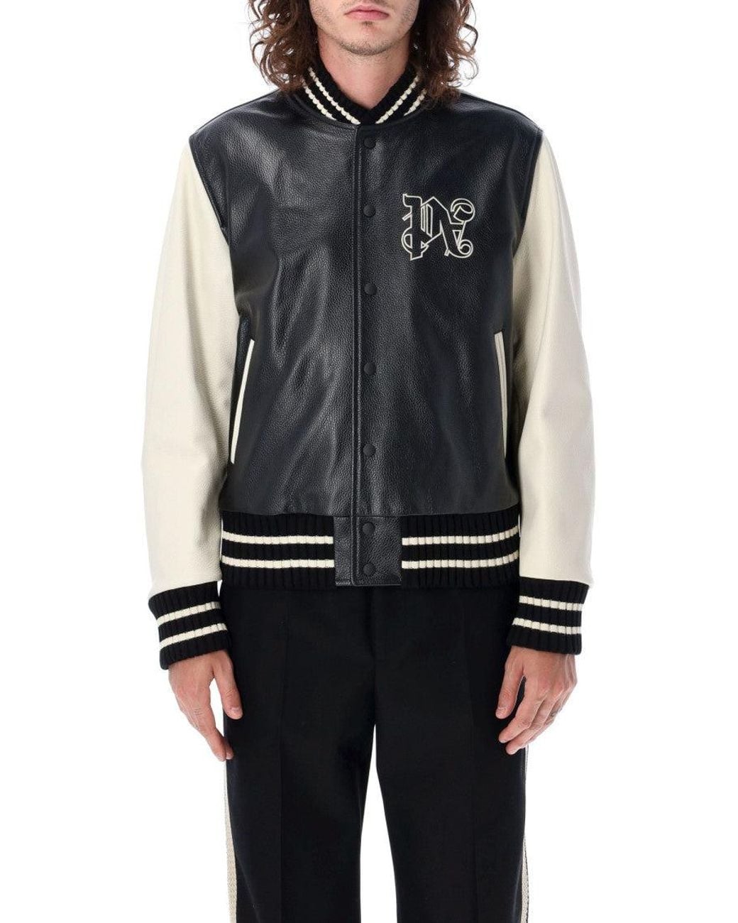 Palm Angels Black Logo Varsity Jacket for men