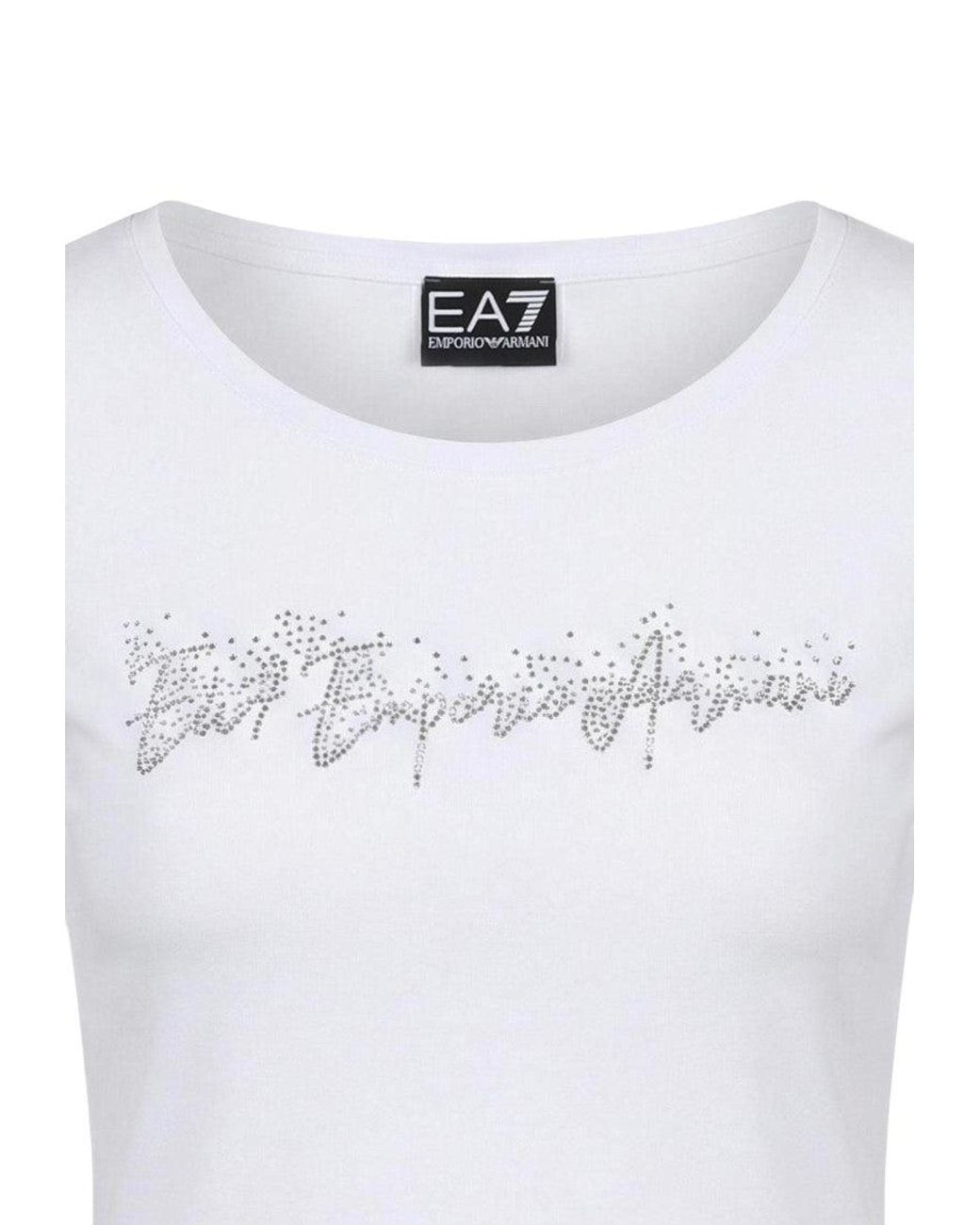 EA7 White Graphic Round Neck T-Shirt