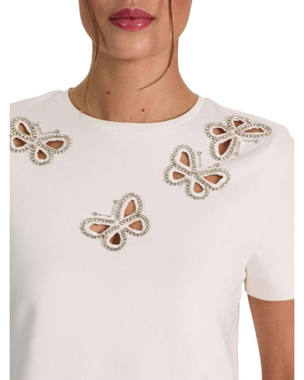 Alice & Olivia White Embellished Crew Neck T-Shirt