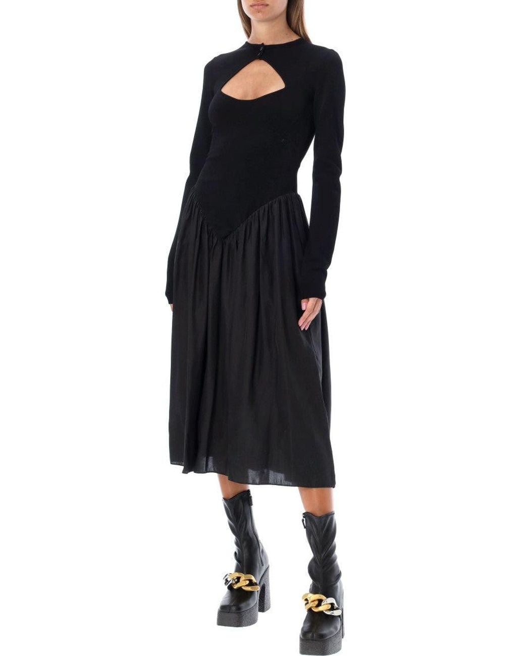 Stella McCartney Black Mock Collar Midi Dress