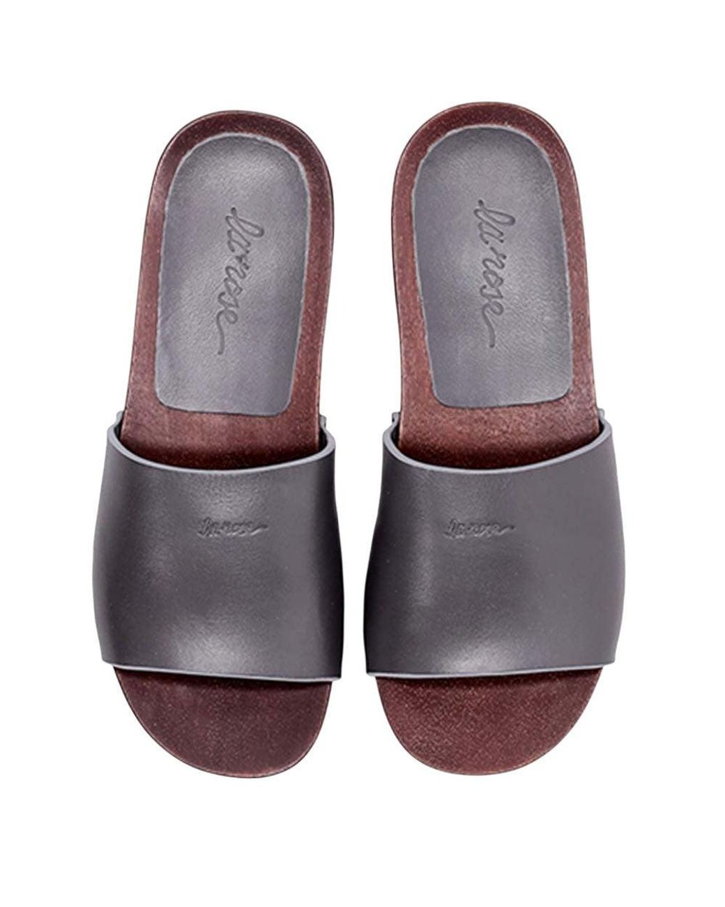 LA ROSE Gray Leather Sandals