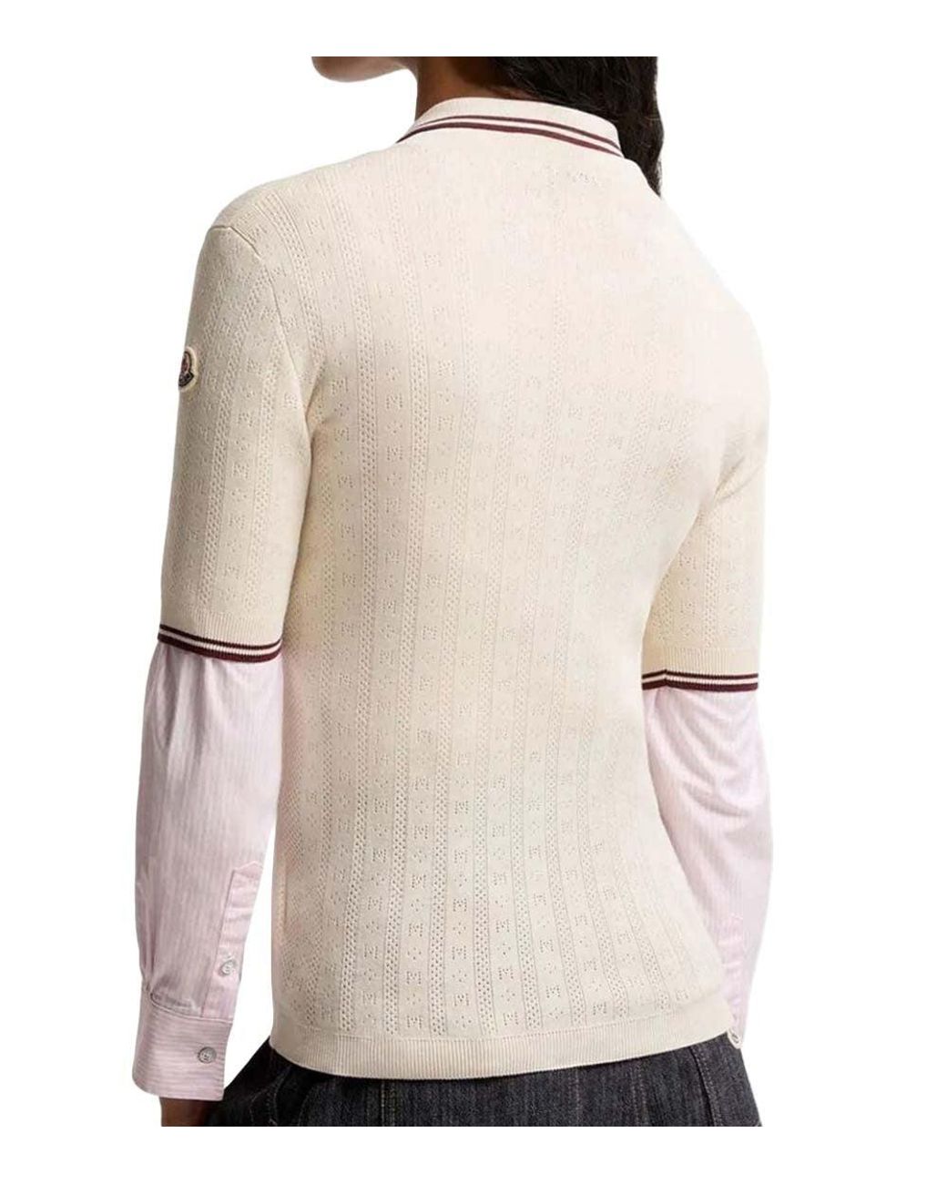 Moncler Natural Knitted Logo Polo Shirt