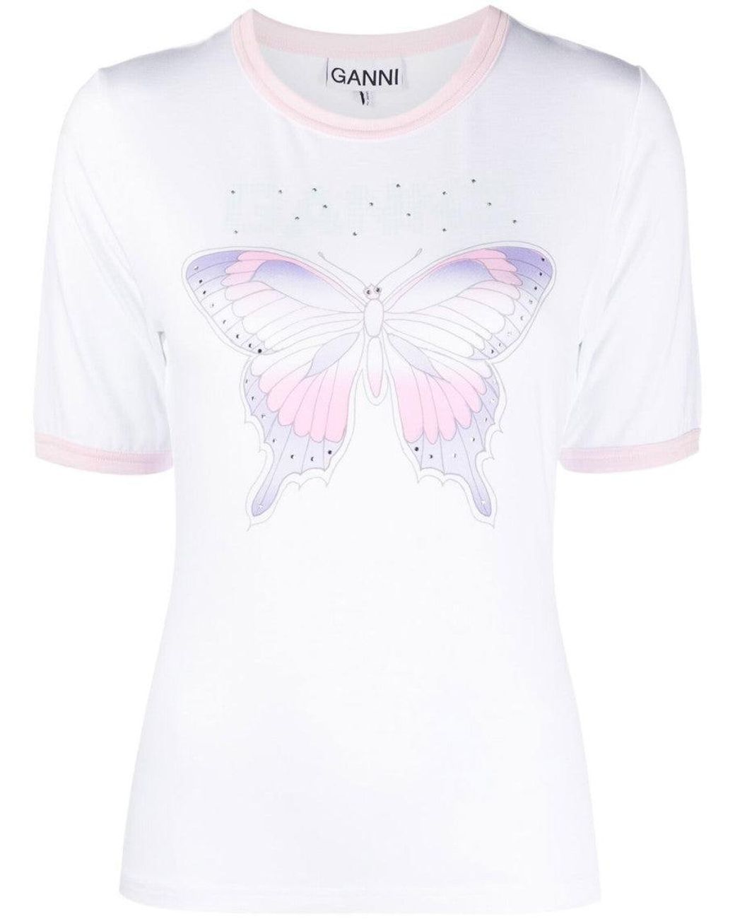 Ganni White Graphic Crew Neck T-Shirt