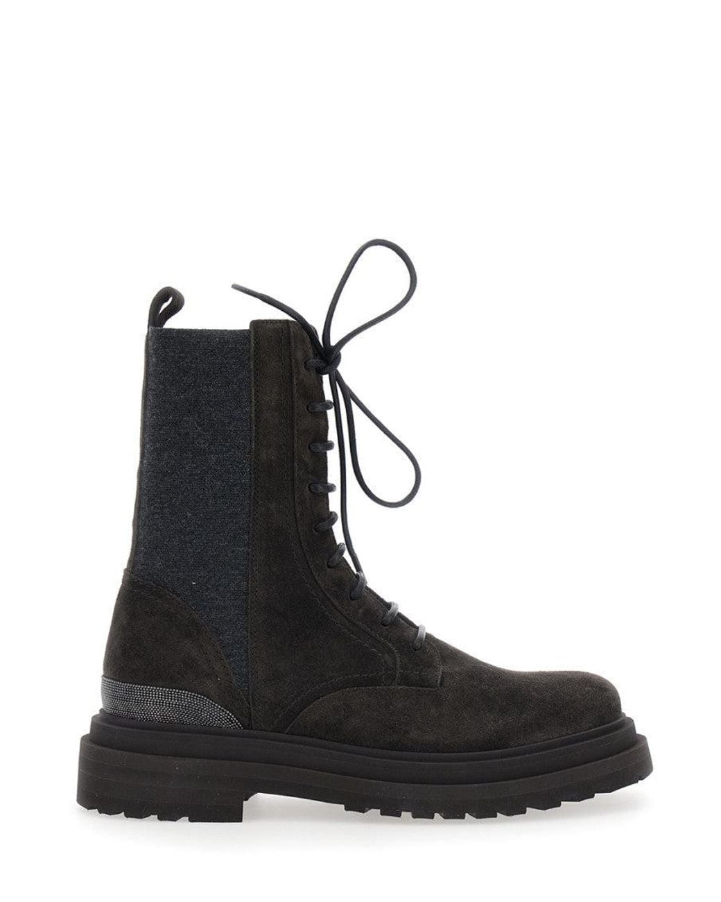 Brunello Cucinelli Black Lace-Up Ankle Boots
