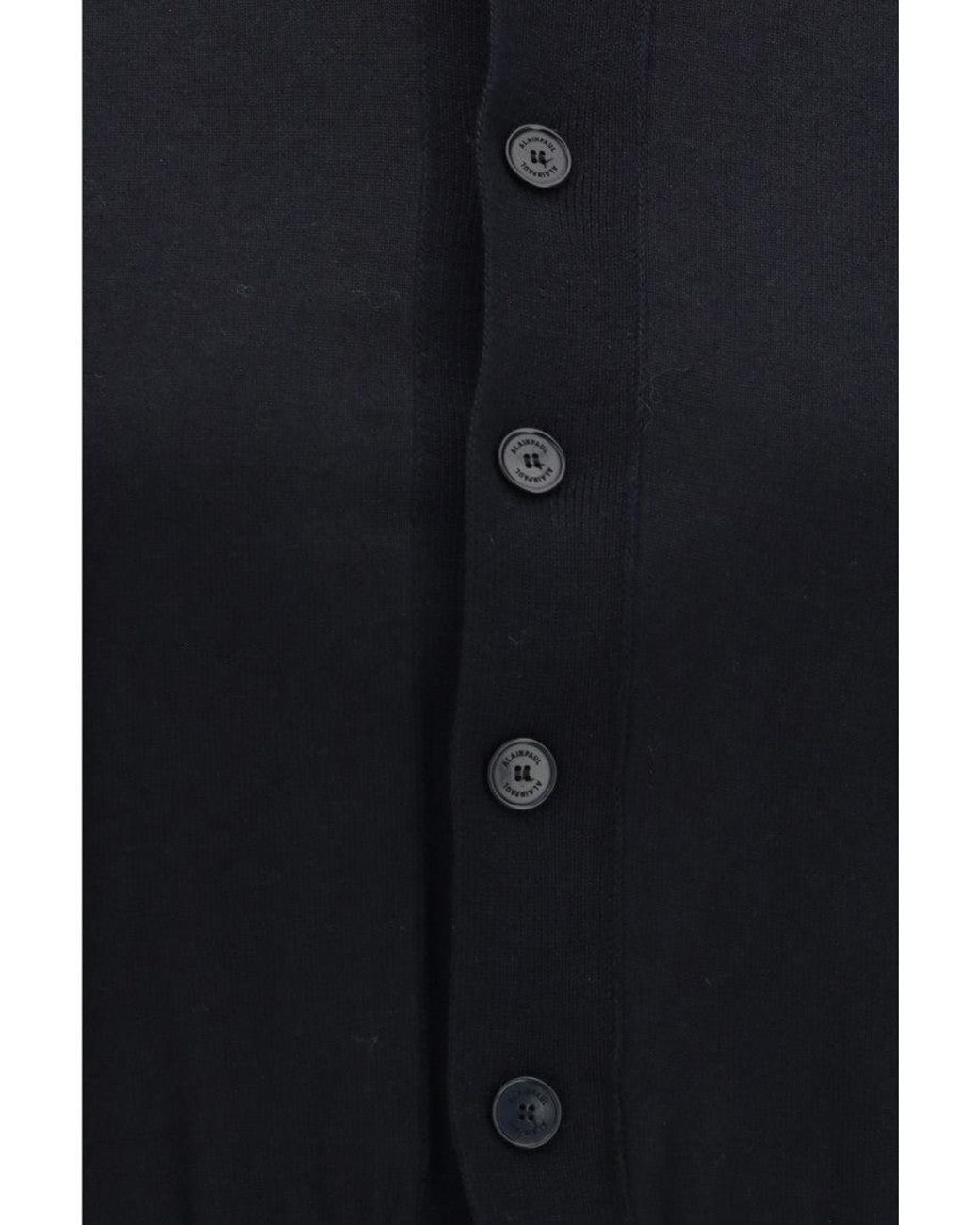 ALAINPAUL Black Solid Shirt Collar Cardigan