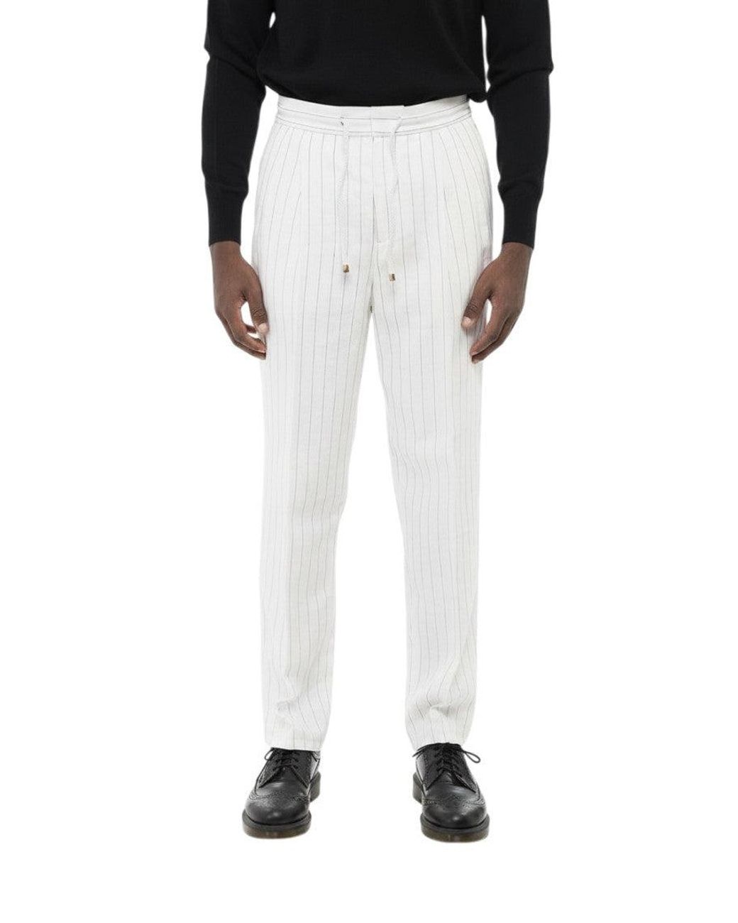 Brunello Cucinelli Black Regular Stripes Trousers for men
