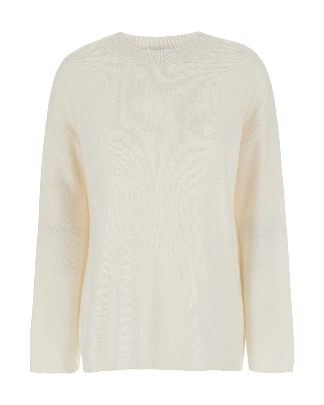 Allude White Solid Round Neck Sweater