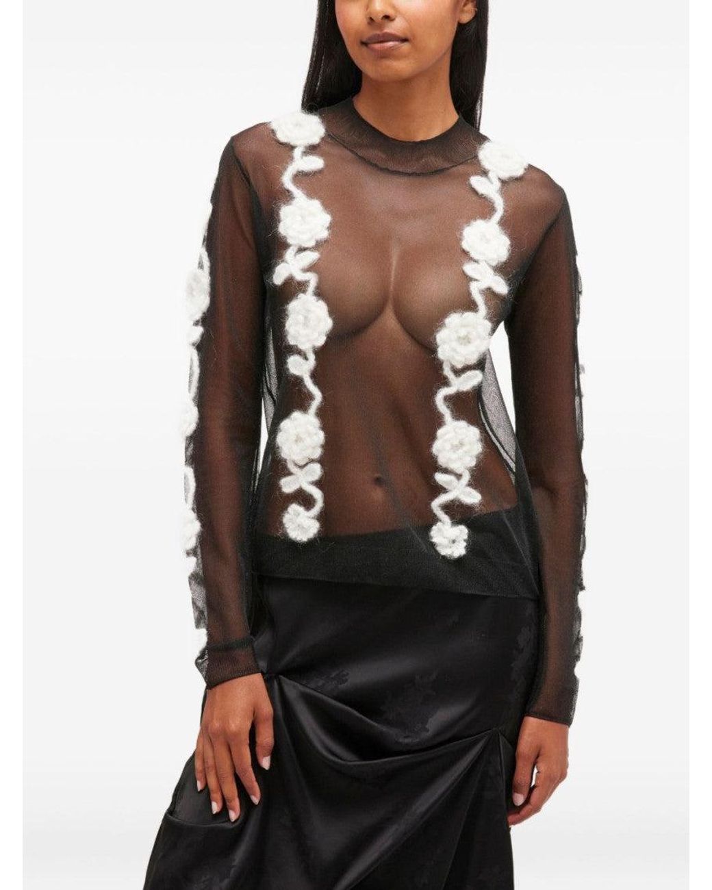 Ganni Gray Crochet-Flower Top