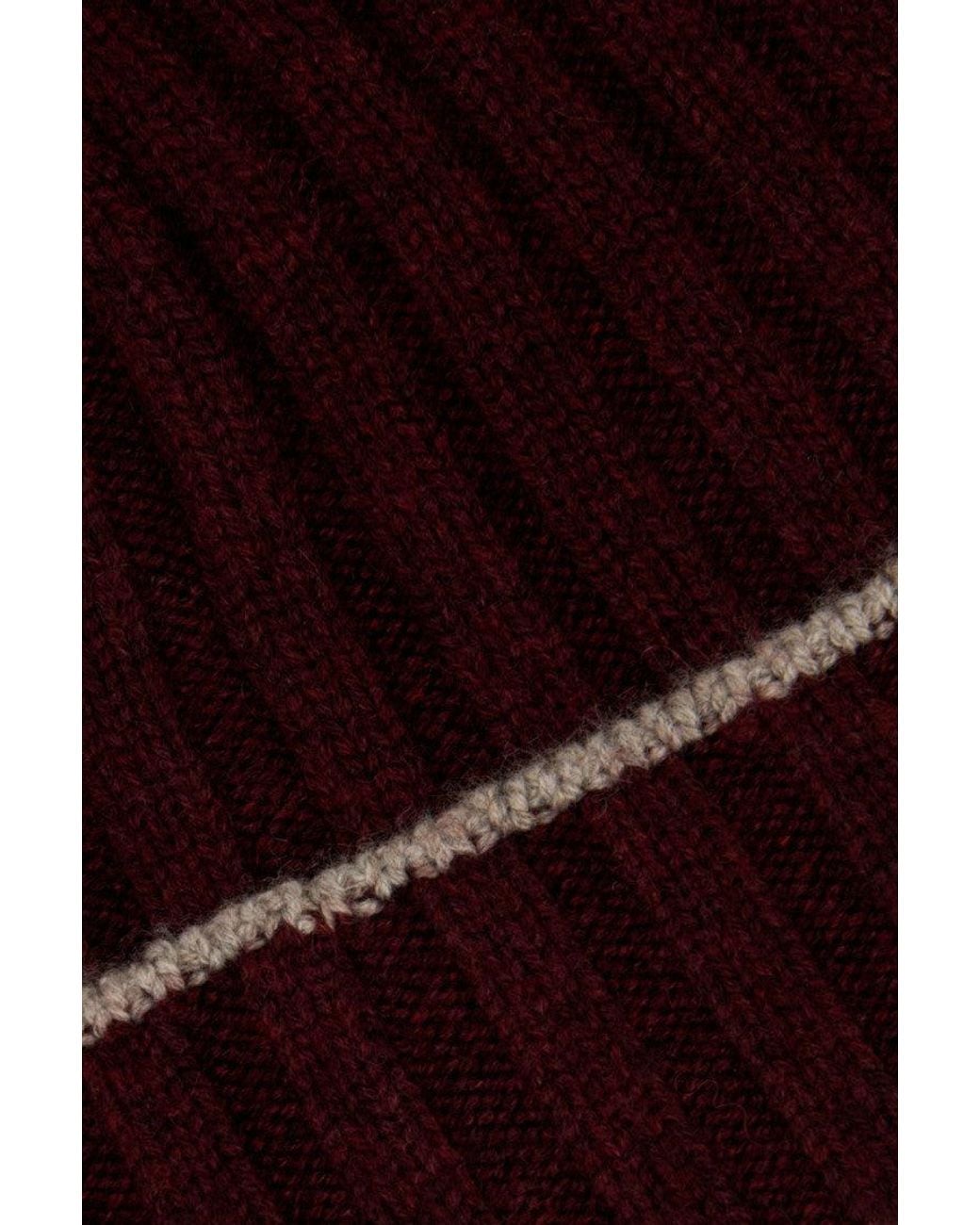 Brunello Cucinelli Red Burgundy Knitted Beanie Cap for men