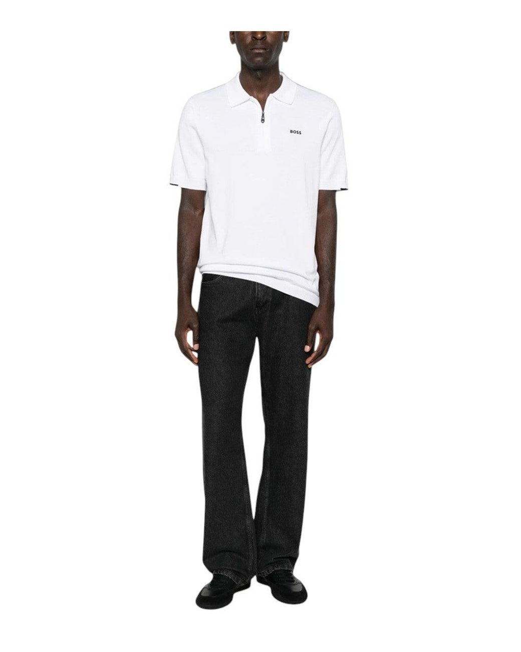 Boss White Logo Shirt Collar Polo for men