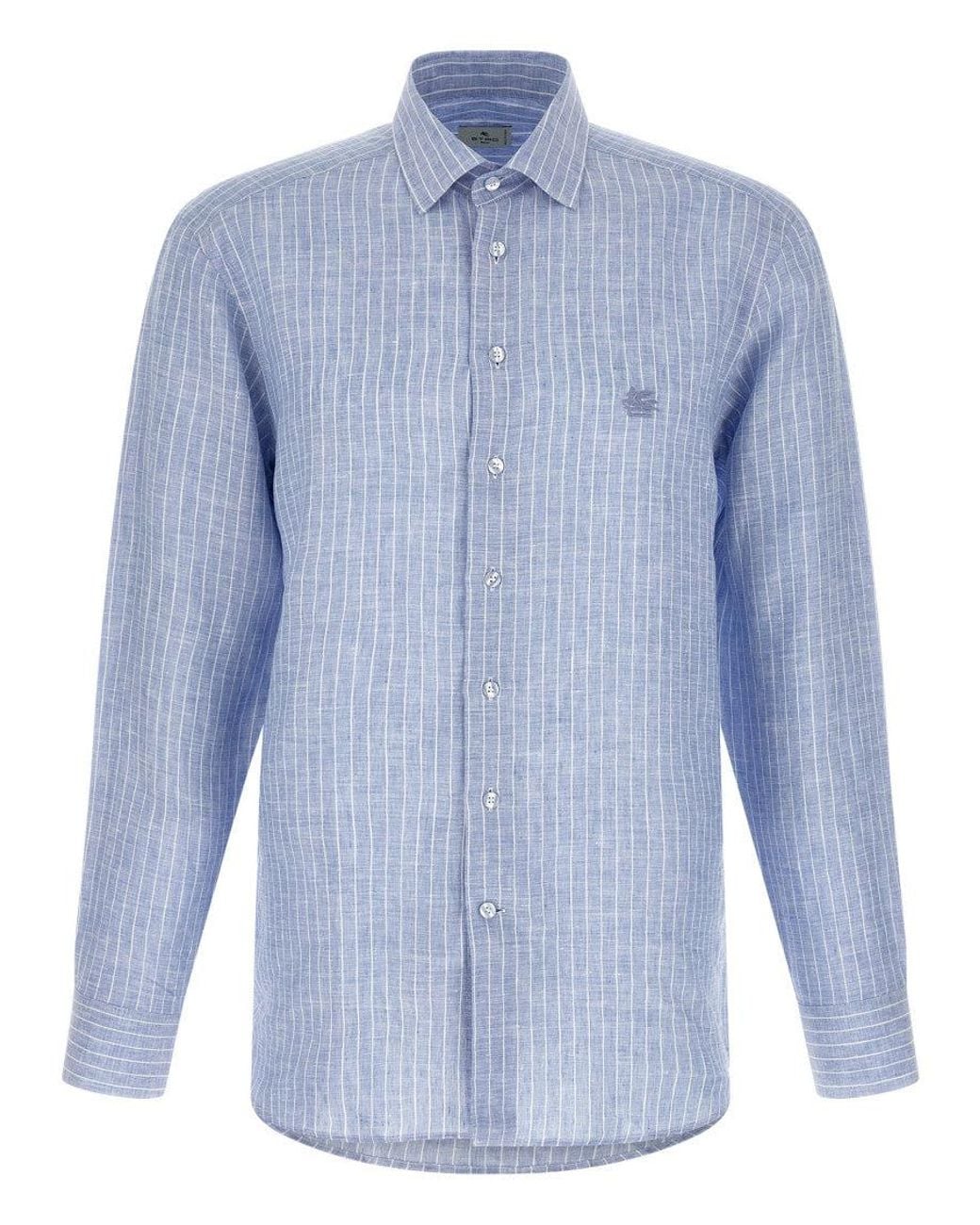 Etro Blue Light Striped Linen Shirt for men