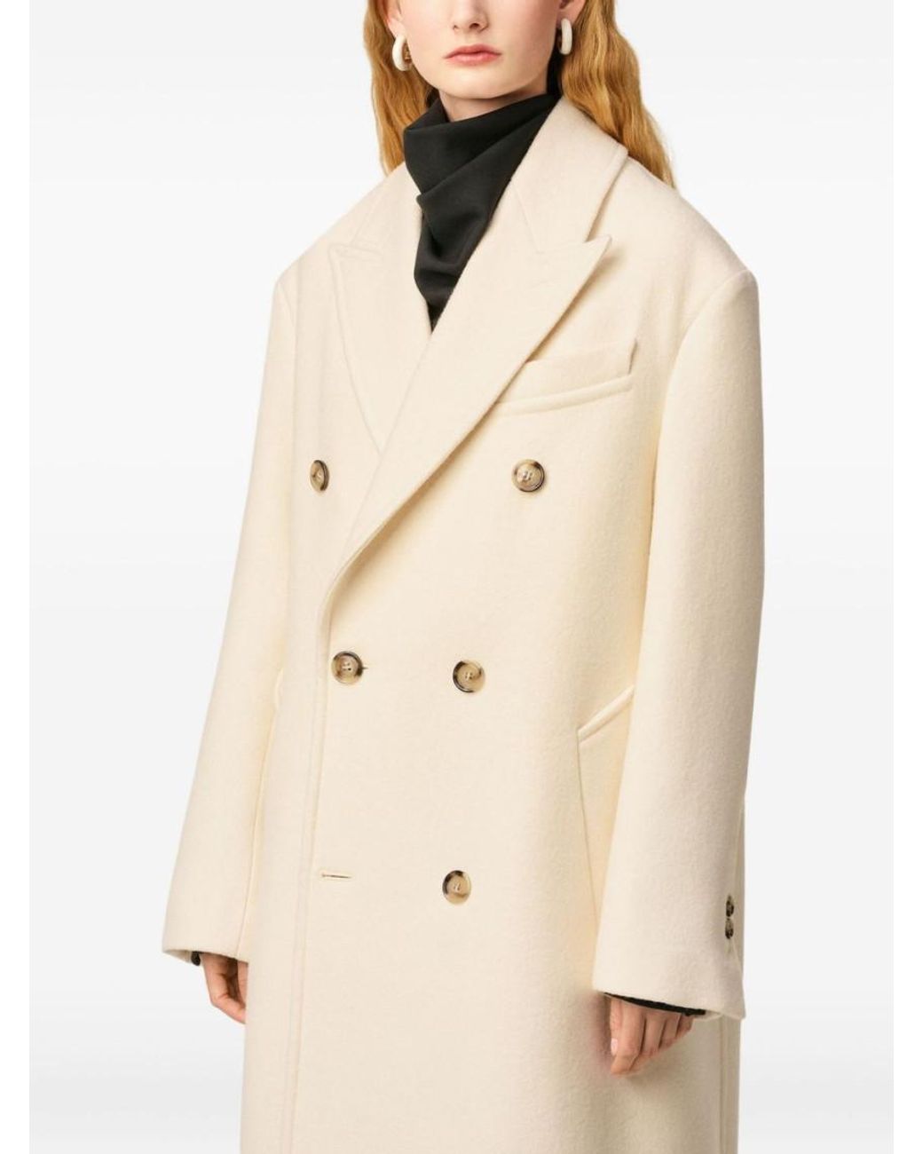 AMI Natural Long Double-Breasted Coat