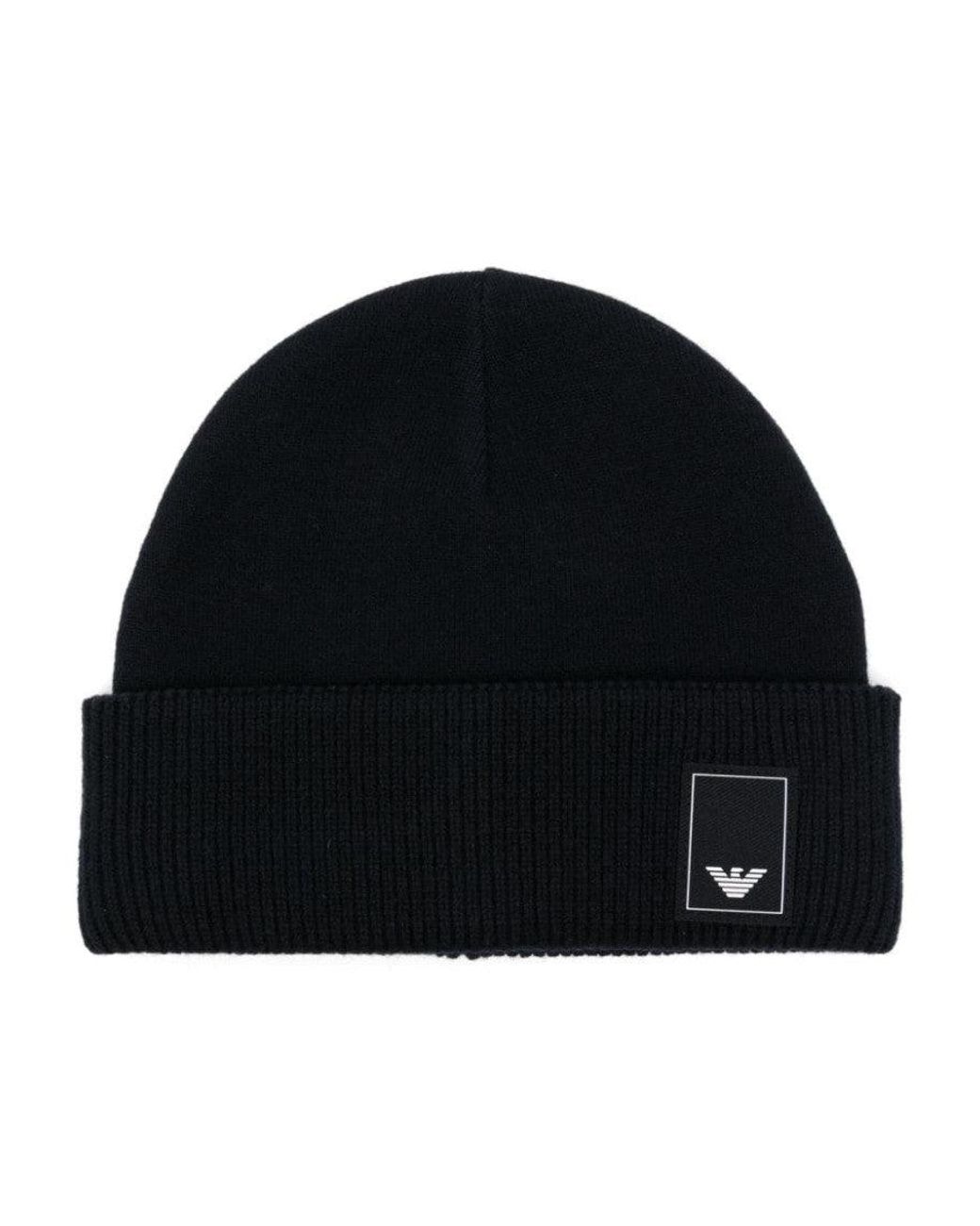 Emporio Armani Black Beanie Cap for men