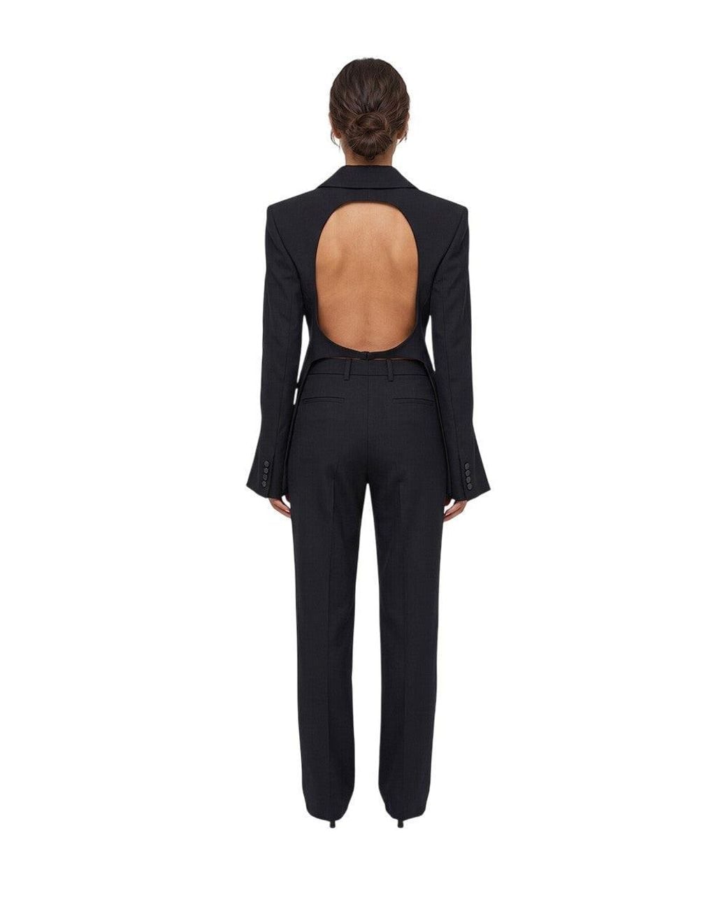 Mugler Black Solid Peaked Lapel Blazer