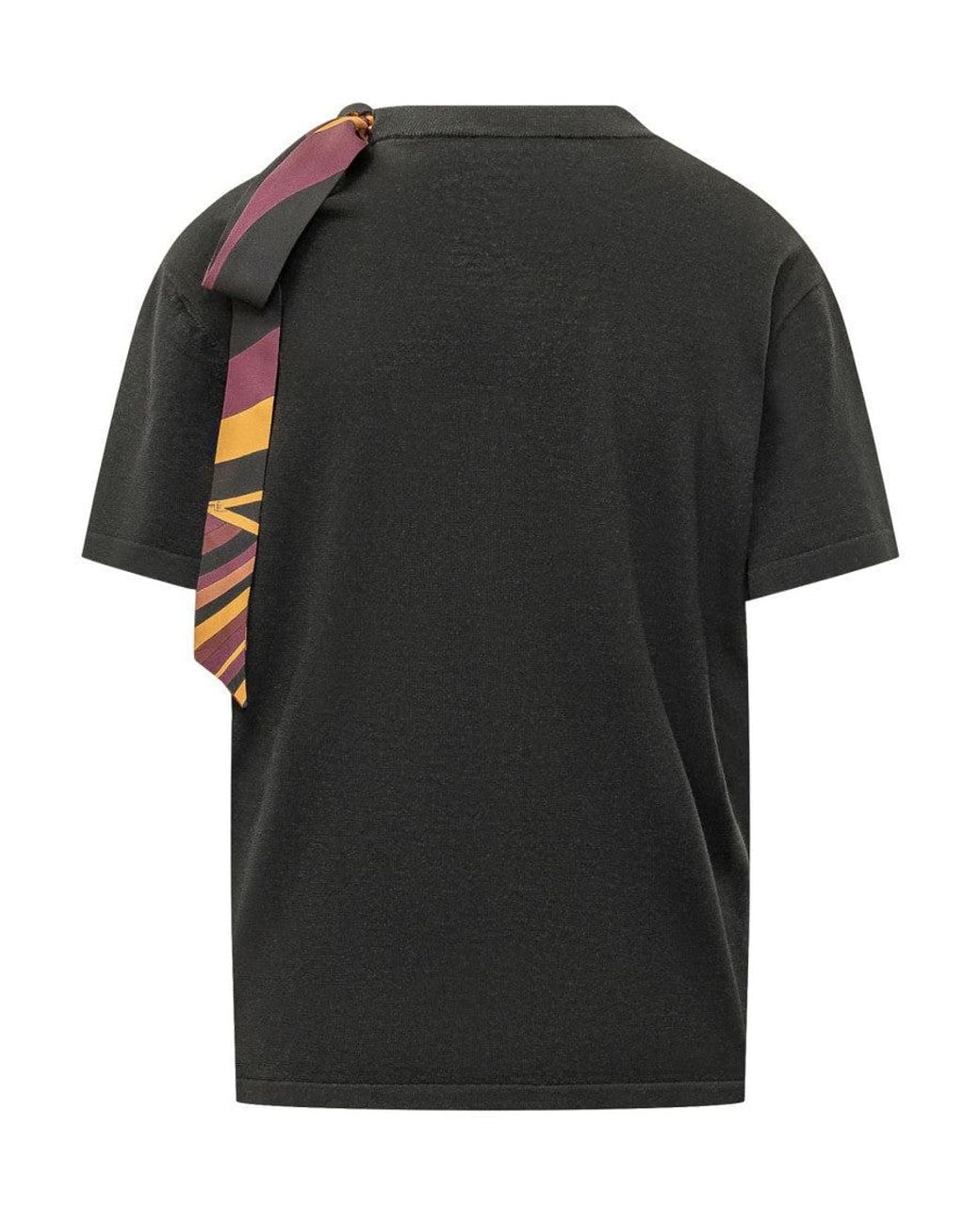 Emilio Pucci Black Foulard-Style Silk Detail T-Shirt