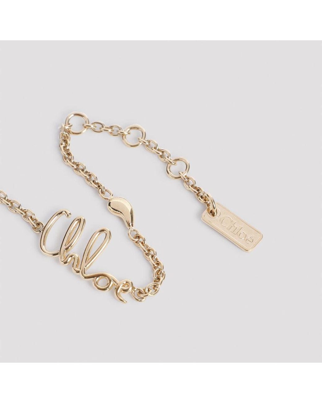 Chloé Metallic Golden Vintage Logo Charm Bracelet