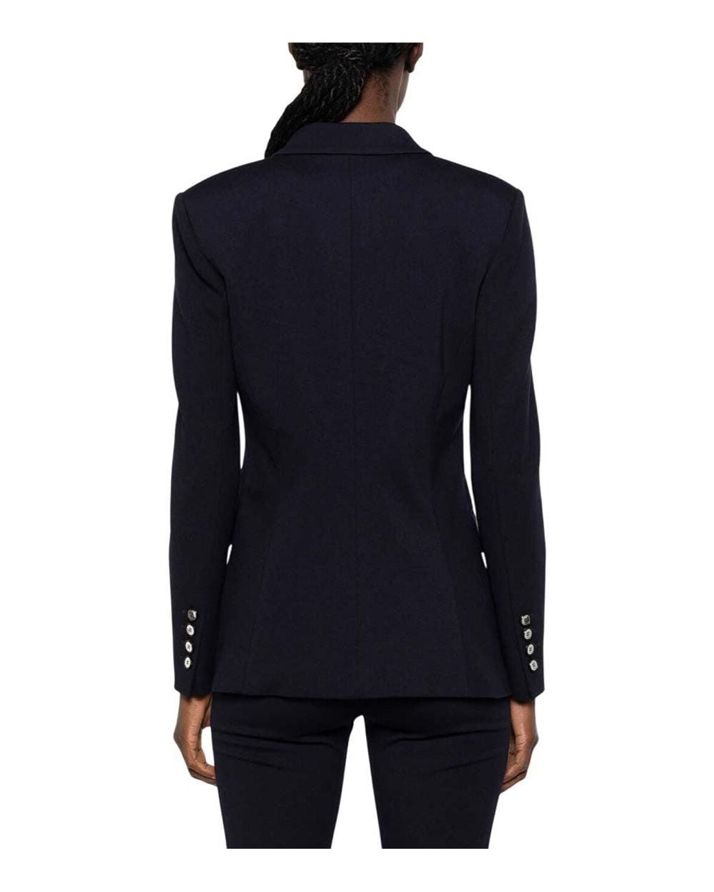 Pinko Blue Solid Notched Lapel Blazer