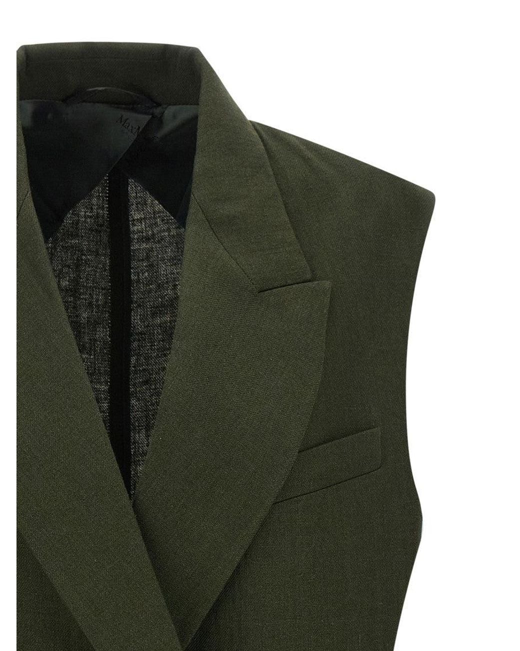 Max Mara Green Solid Peaked Lapel Jacket
