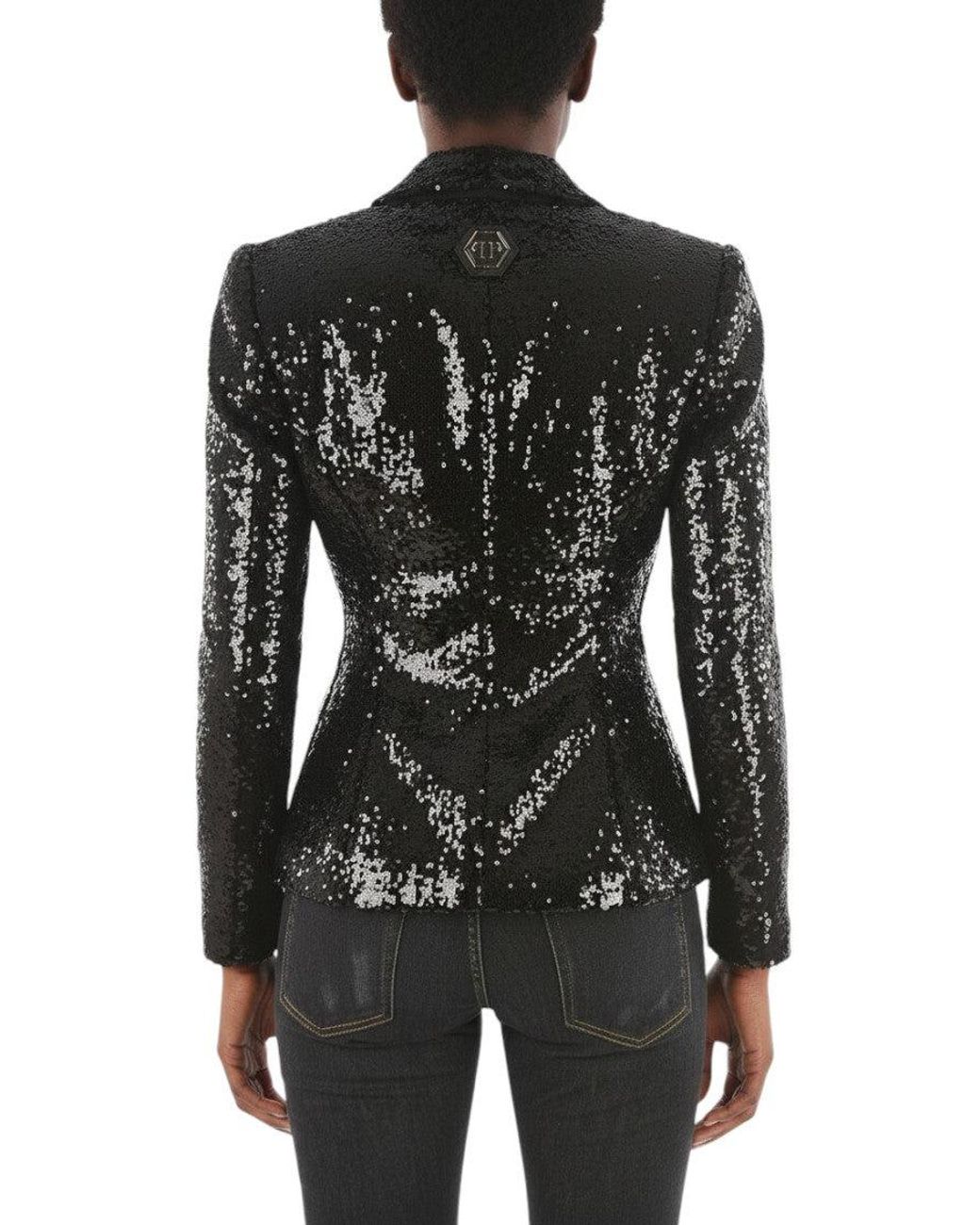 Philipp Plein Black Embellished Notched Lapel Blazer