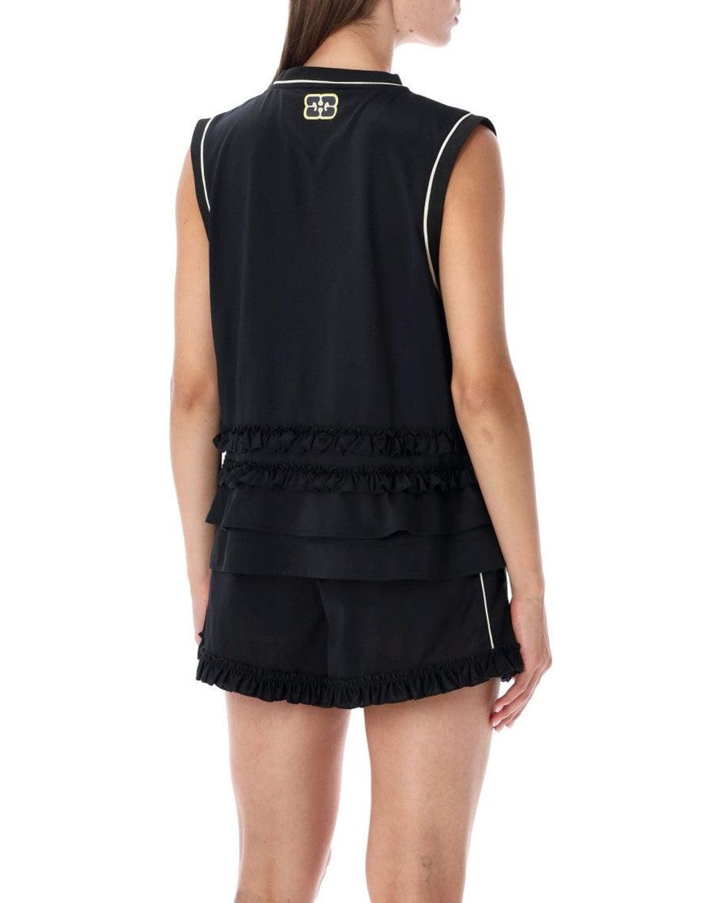 Ganni Black Graphic Crew Neck Top