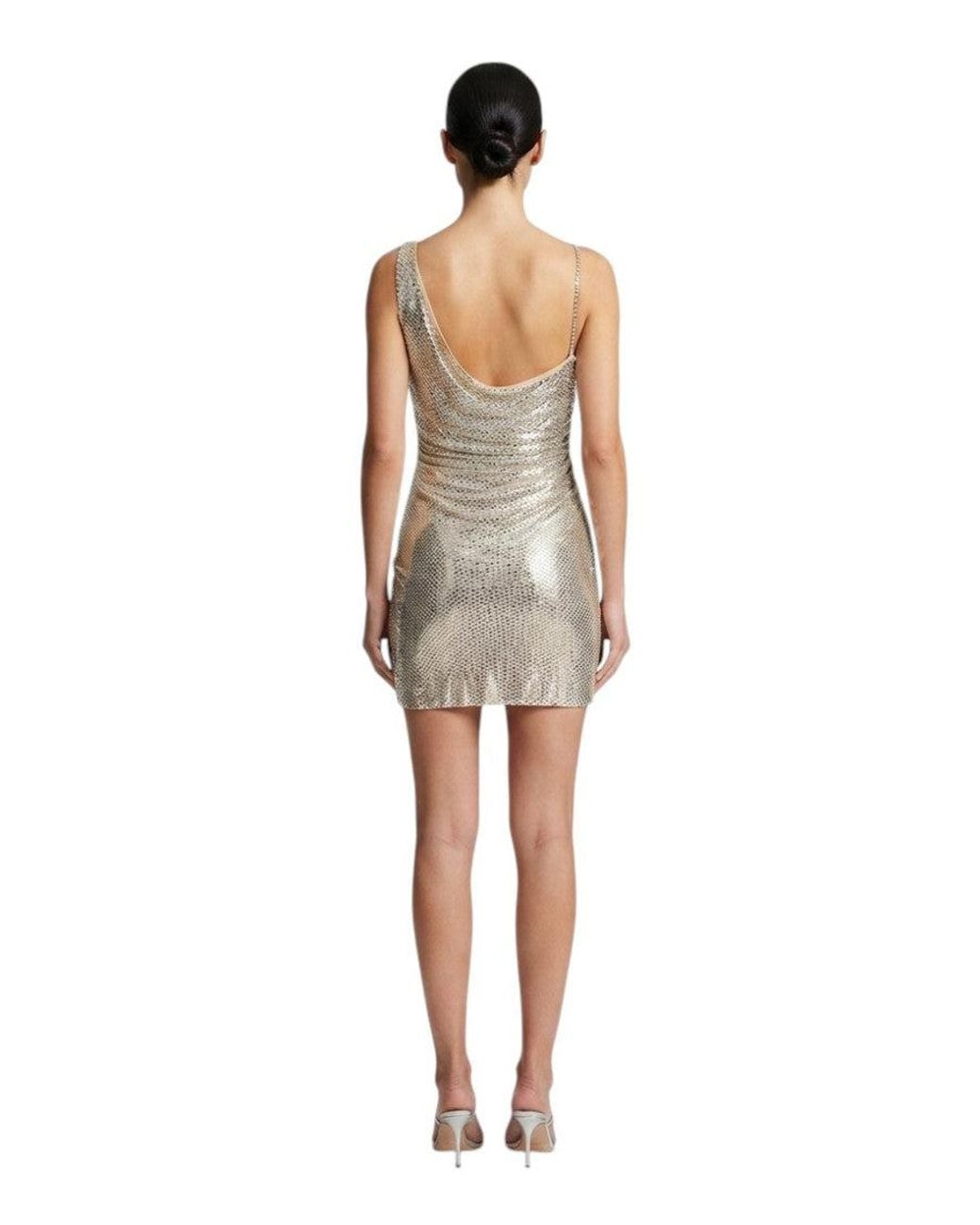 Self-Portrait White Embellished Cowl Neck Mini Dress