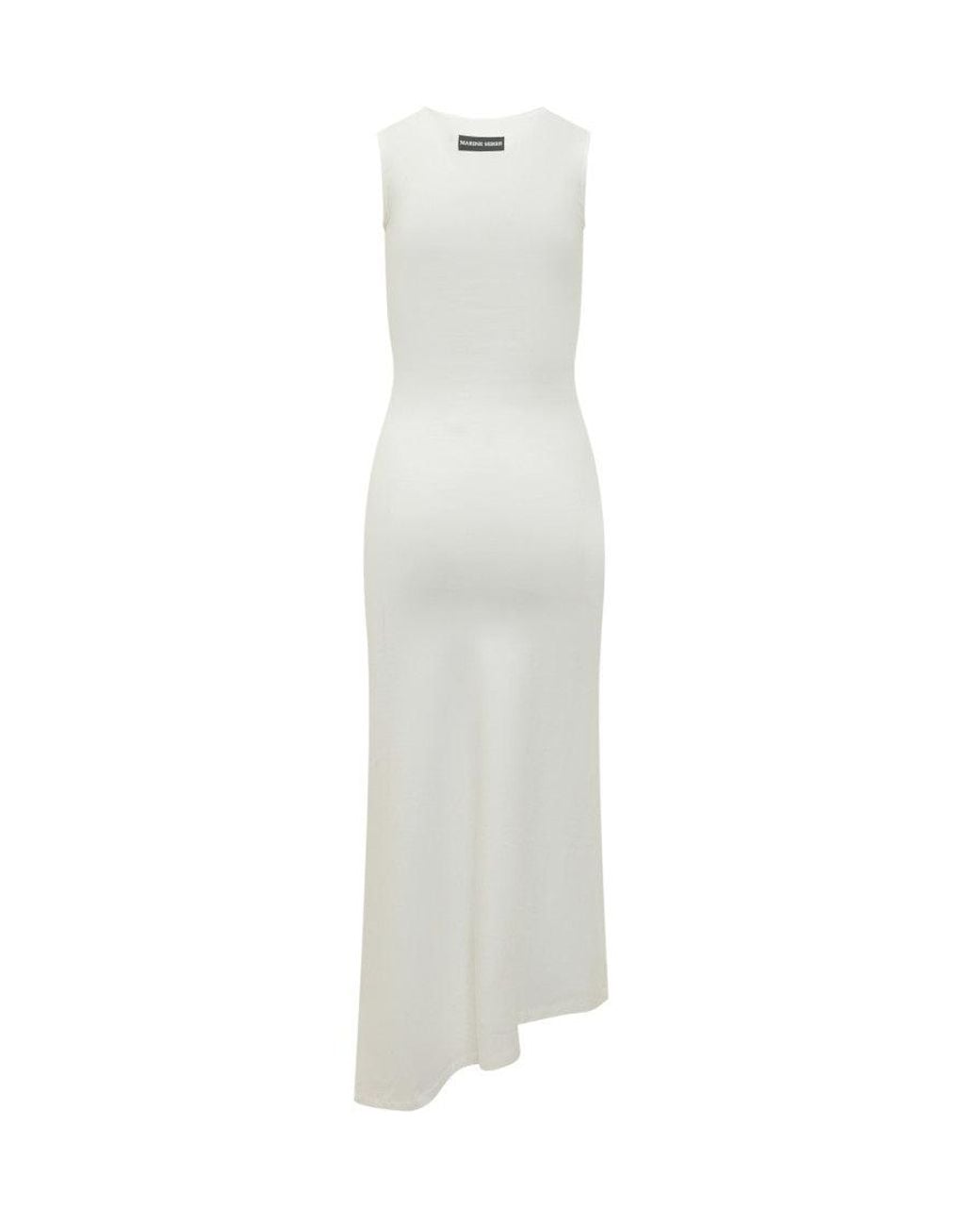 MARINE SERRE White Solid Round Neck Maxi Dress