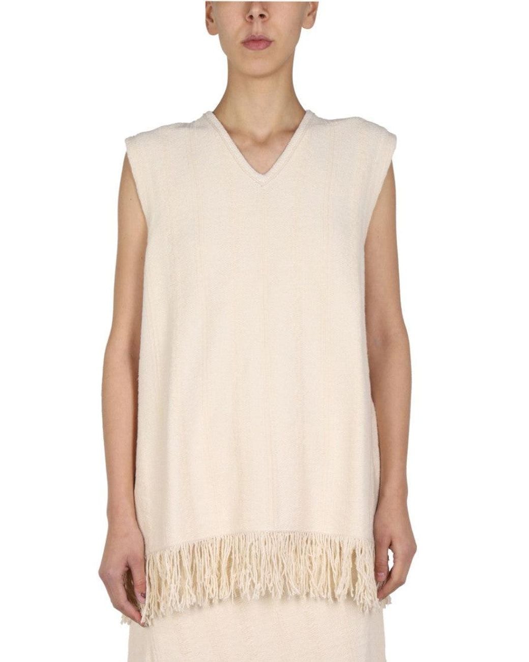Jil Sander Natural Light Solid V Neck Top