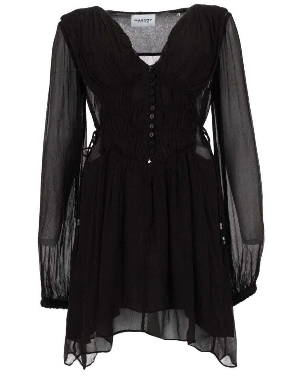 Isabel Marant Black Pleated V Neck Mini Dress