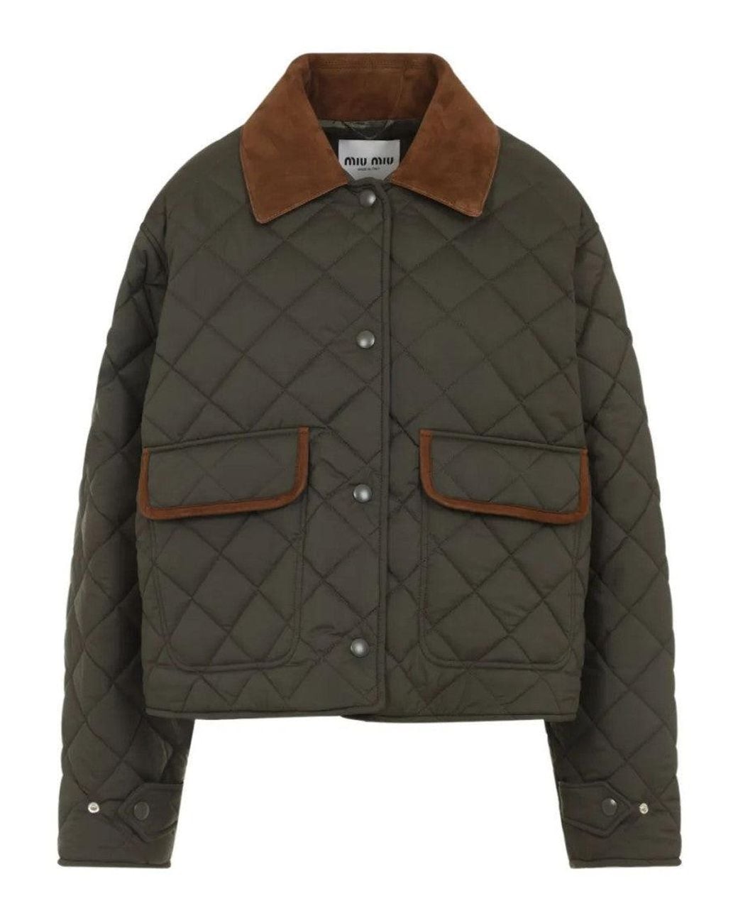 Miu Miu Green Quilted Shirt Collar Jacket