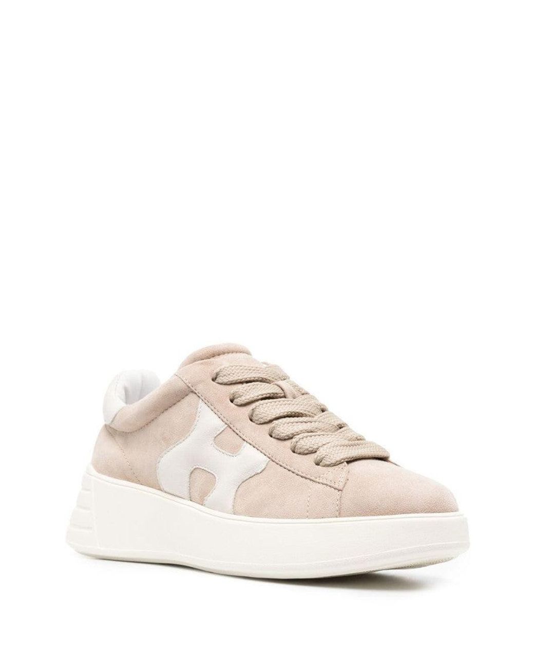 Hogan White Peach Peach Rebel Leather Sneakers
