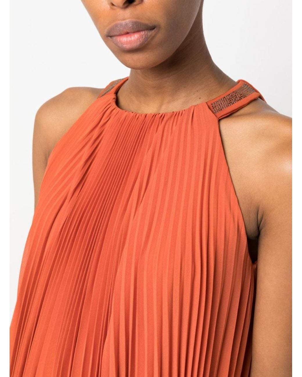Max Mara Red Pleated Silk-Blend Midi Dress