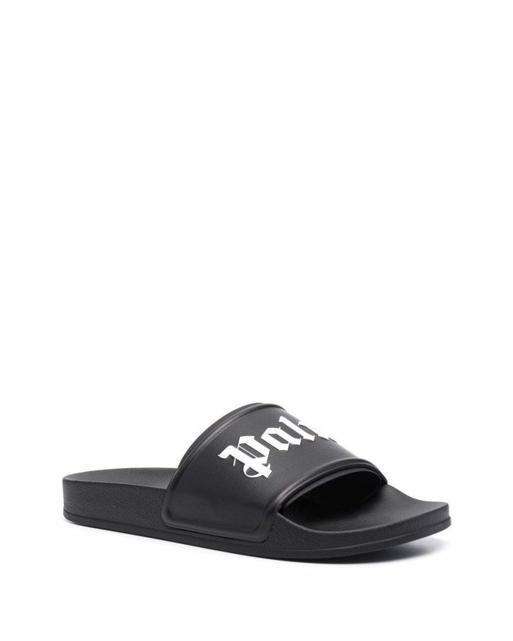 Palm Angels Black Logo Pool Slides for men