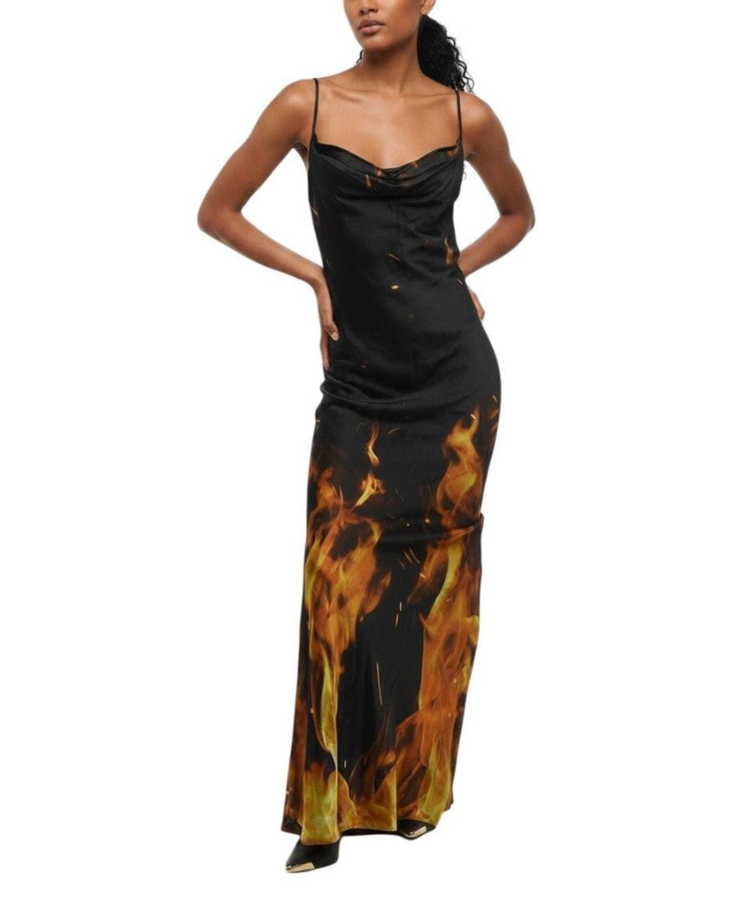 Balmain Black Printed Cowl Neck Maxi Dress