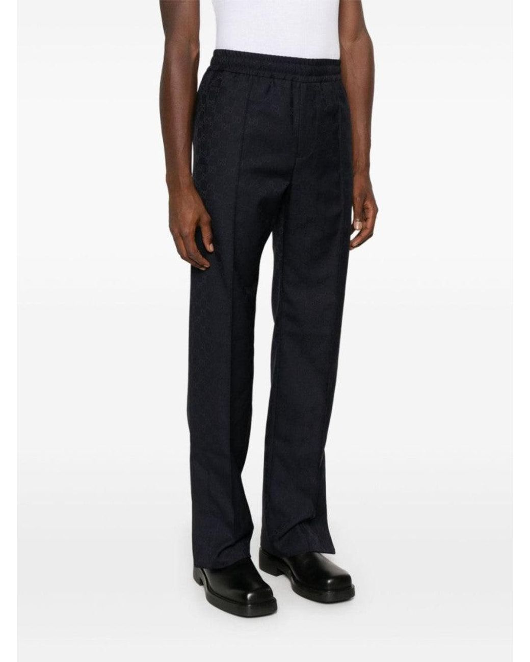 Gucci Blue Jacquard Drawstring Tapered Trousers for men