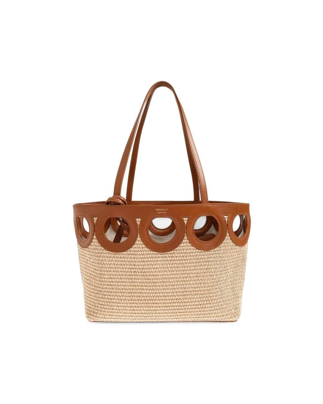 Ferragamo Brown Natural Gancini Medium Tote