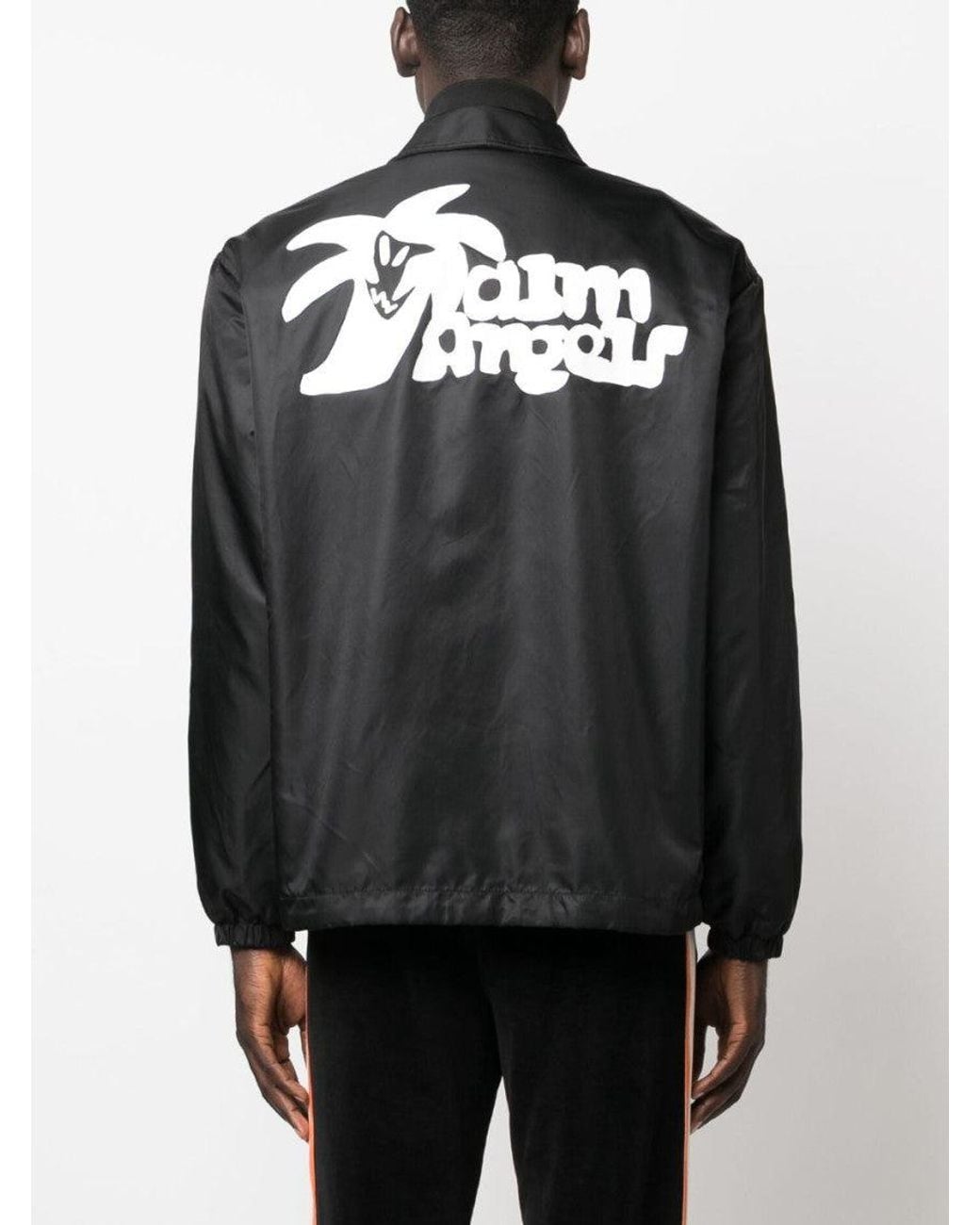 Palm Angels Black Printed Coach Jacket for men